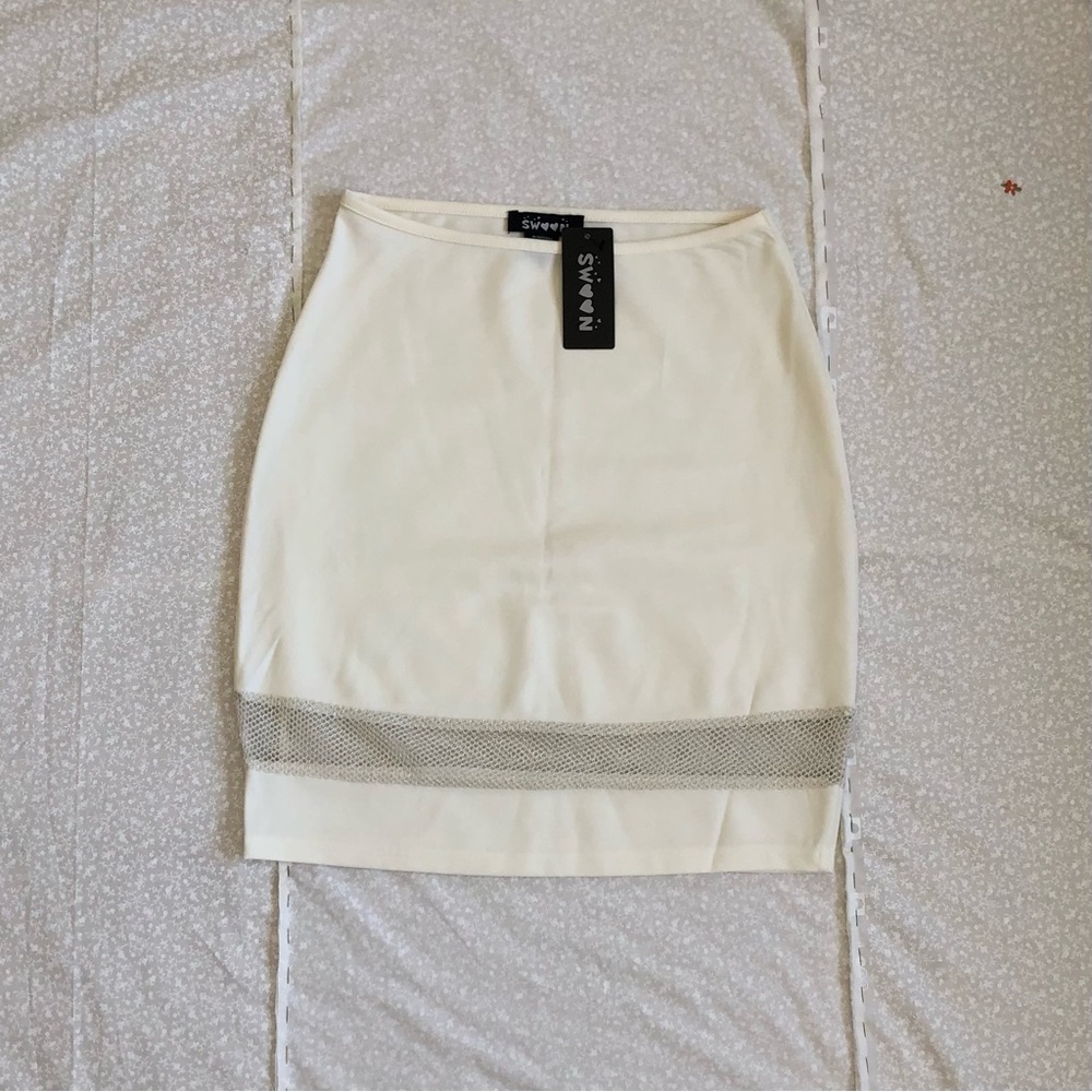 Swoon Cream White Mini Skirt with Mesh
